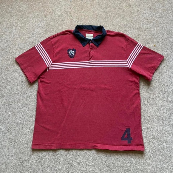 American Eagle Outfitters Other - Vtg American Eagle Striped Red Navy Embroidered Polo Rugby Shirt XXL Preppy Twee